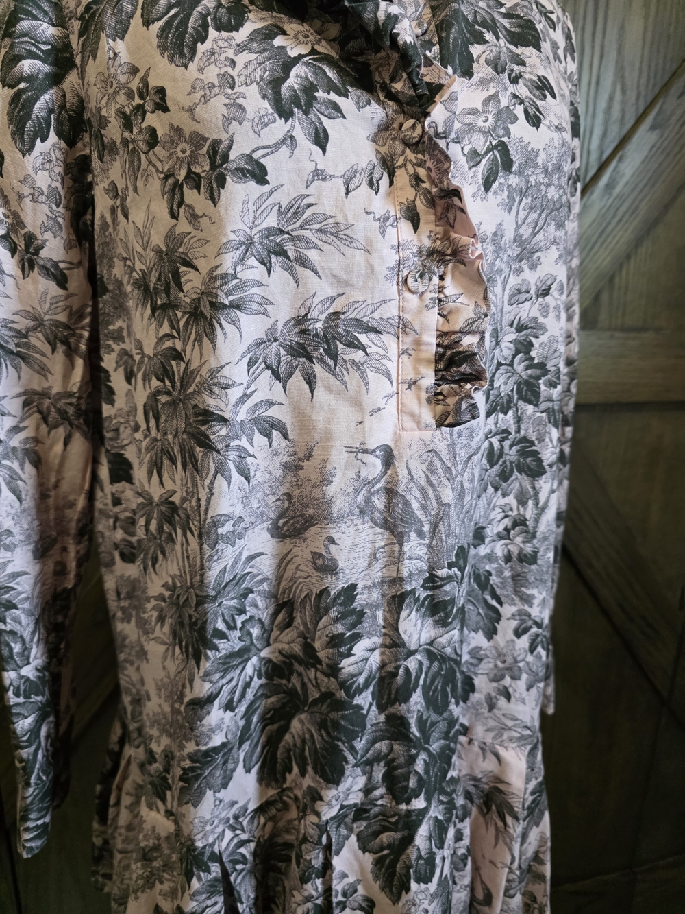 Tuckernuck Blush Pink and Charcoal Floral Ruffle-Front Tunic Dress - Picture 3 of 5